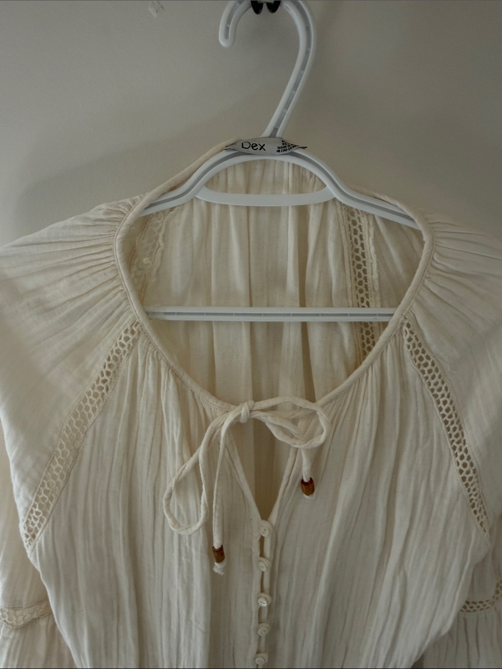 Dex Cream Boho Tie-Front Peasant Tunic - Picture 4 of 5